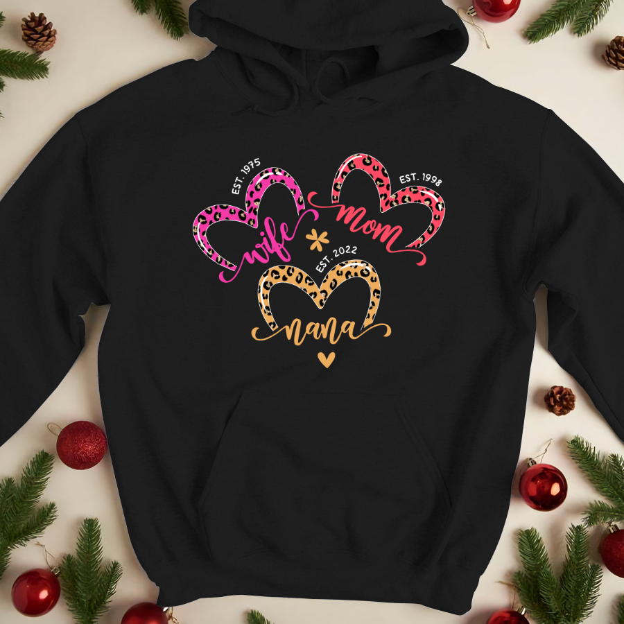 Personalized Wife Mom Nana Est Heart Leopard Mother’S Day Hoodie