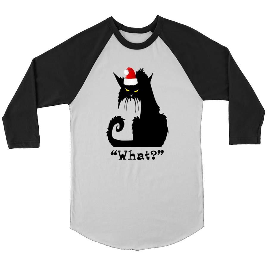 What_ Christmas Gift, Angry Cat, Black Cat, Kitten Lover – Canvas 3/4 Raglan Shirt