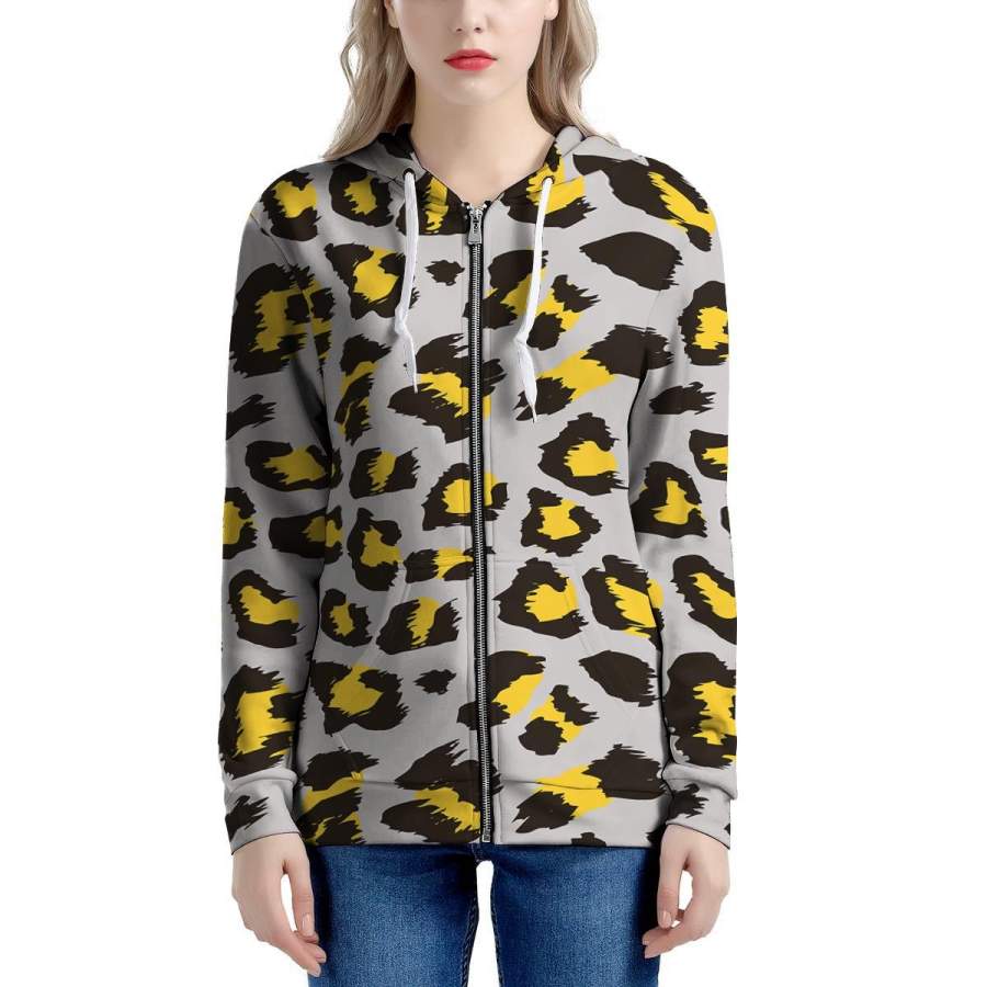 Grey Leopard Women’s Zip Up Hoodie