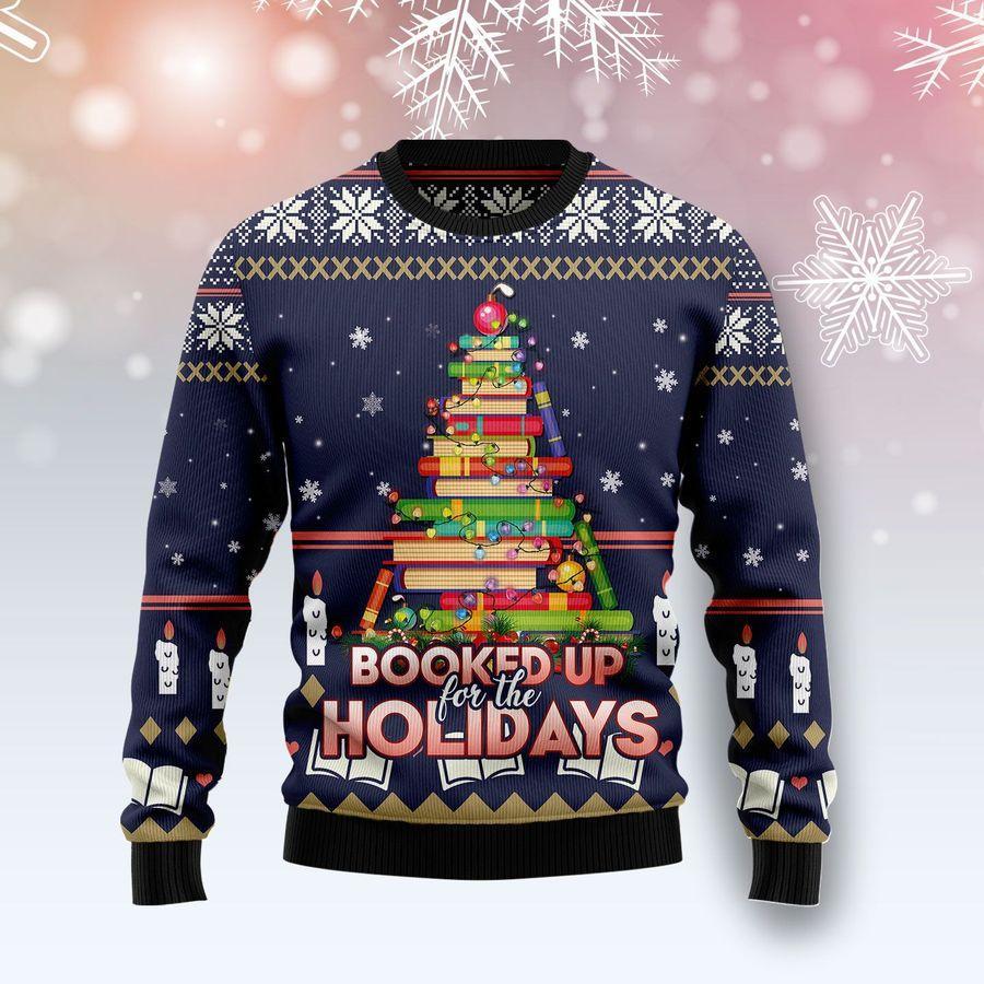 Unifinz Reading Book Ugly Christmas Sweater Booked Up For The Holidays Book Christmas Tree Sweater 2022