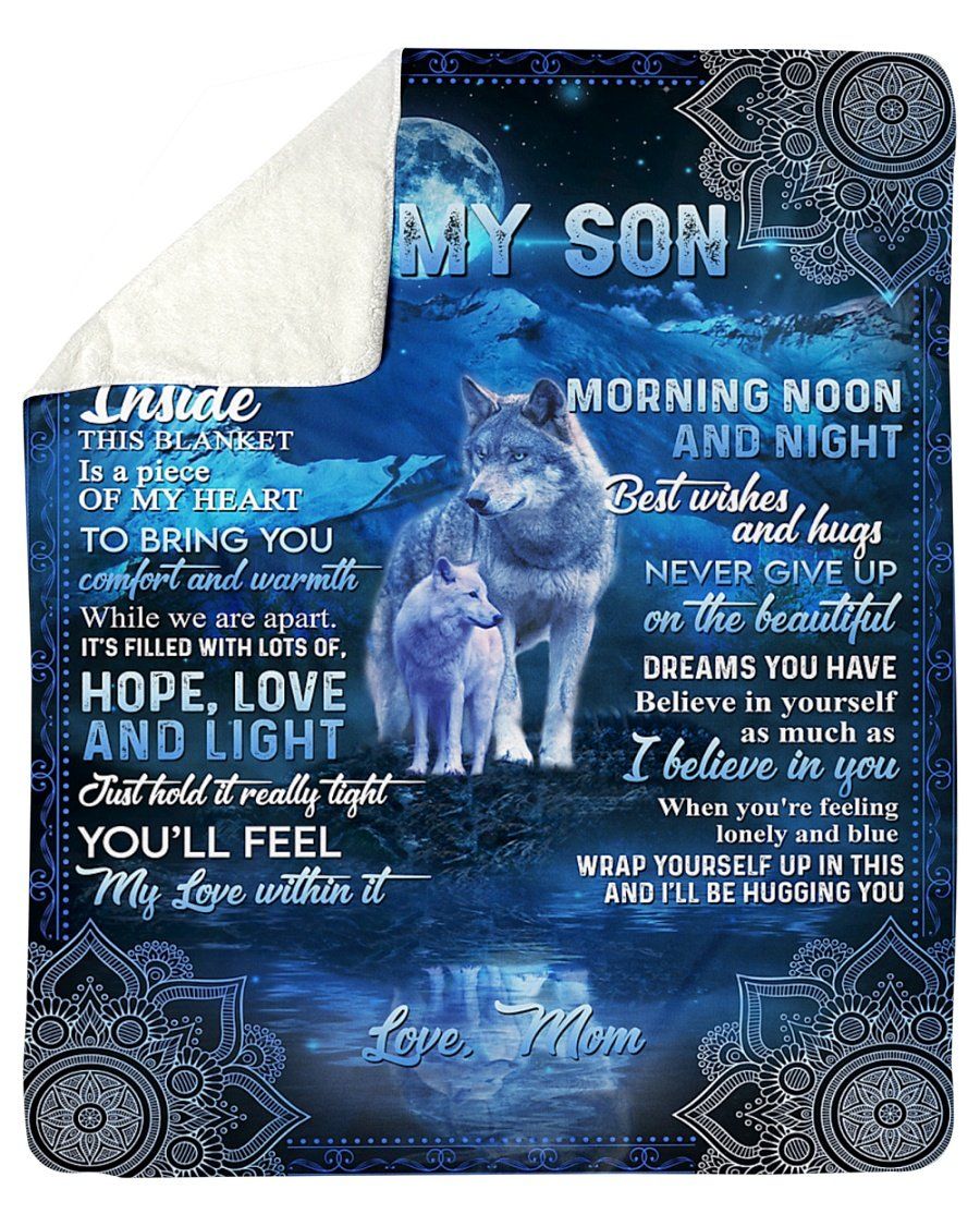 Blue Night Wolves Hope Love And Light Mom  Fleece Blanket, Sherpa Blanket, Gift For Aunt Gift For Parent, Family Member, Friends Gift, Christmas Gift, Home Decor, Home Living