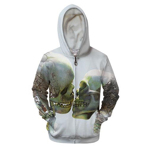 Double Skull Kissing Zip-up Hoodie