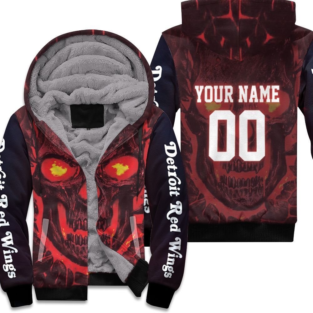 Detroit Red Wings Skull Magma Personalized Fleece Hoodie All-Over Print