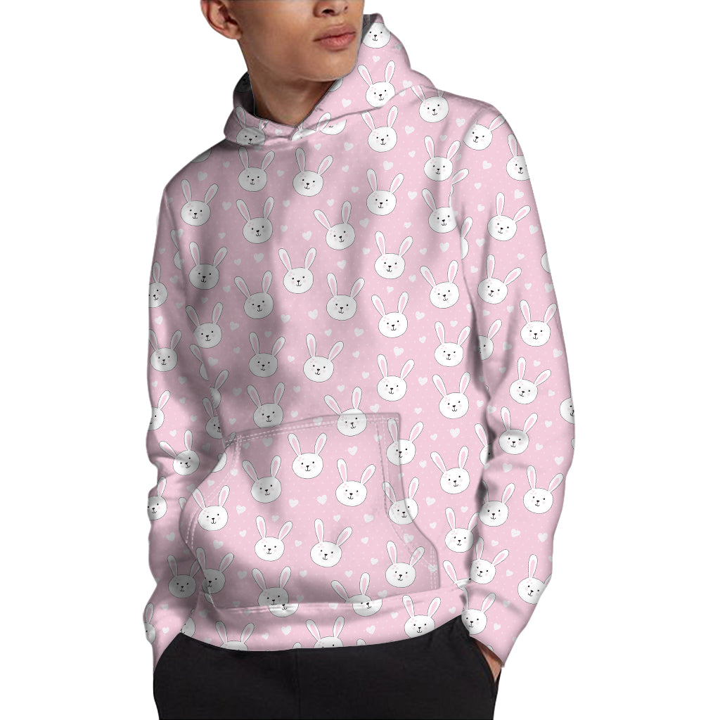 Pink Rabbit Pattern Print Pullover Hoodie