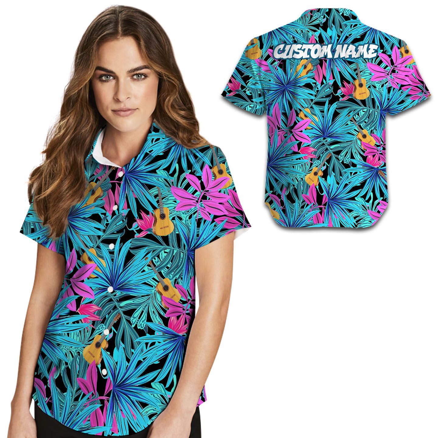 Guitar Tropical Leaves Custom Name Women Hawaii Shirt For Music Lovers In Daily Life Ha95303