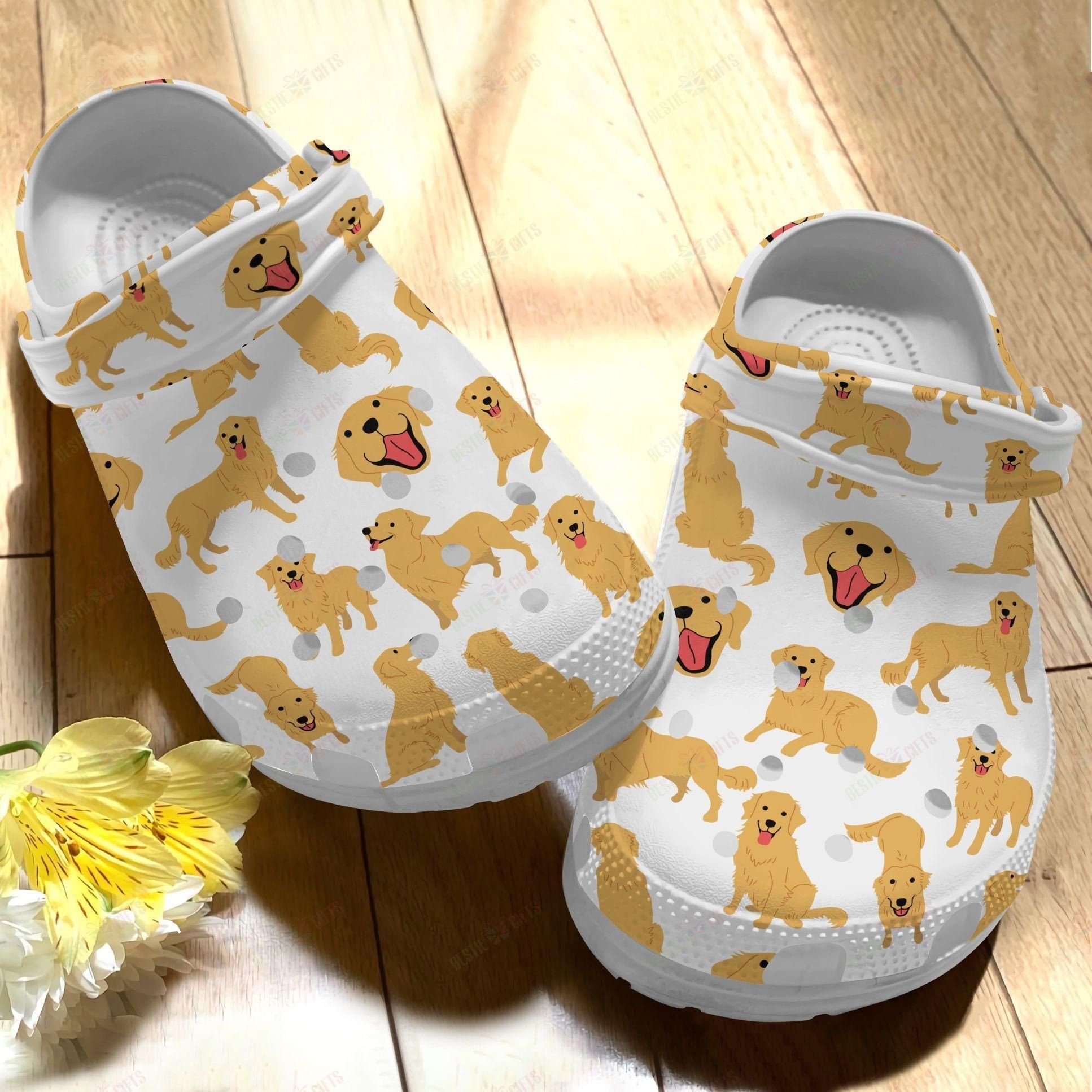 Golden Retriever Crocs Classic Clog Whitesole Cute Golden Retriever Shoes