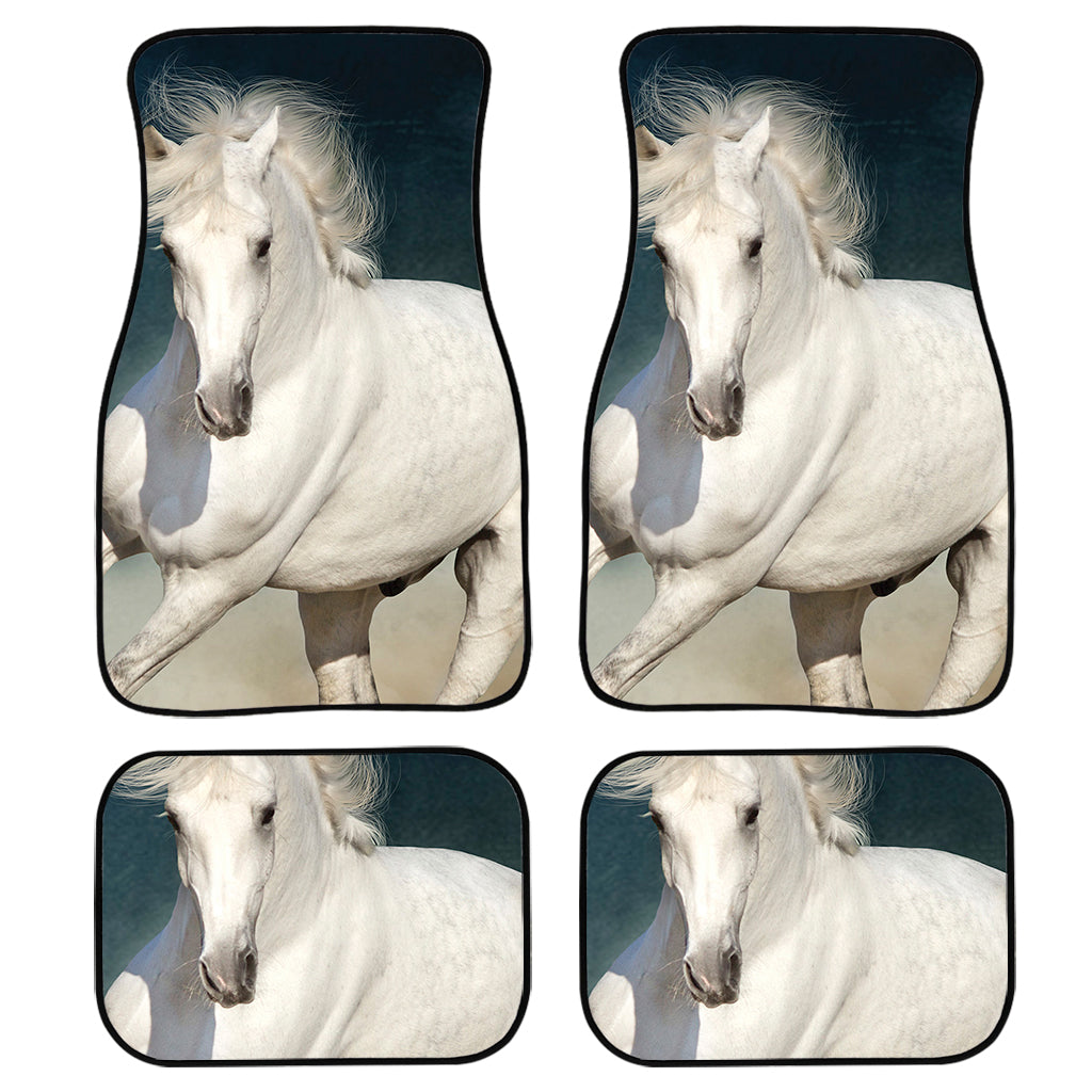 White Stallion Horse Print Front And Back Car Floor Mats, Front Car Mat