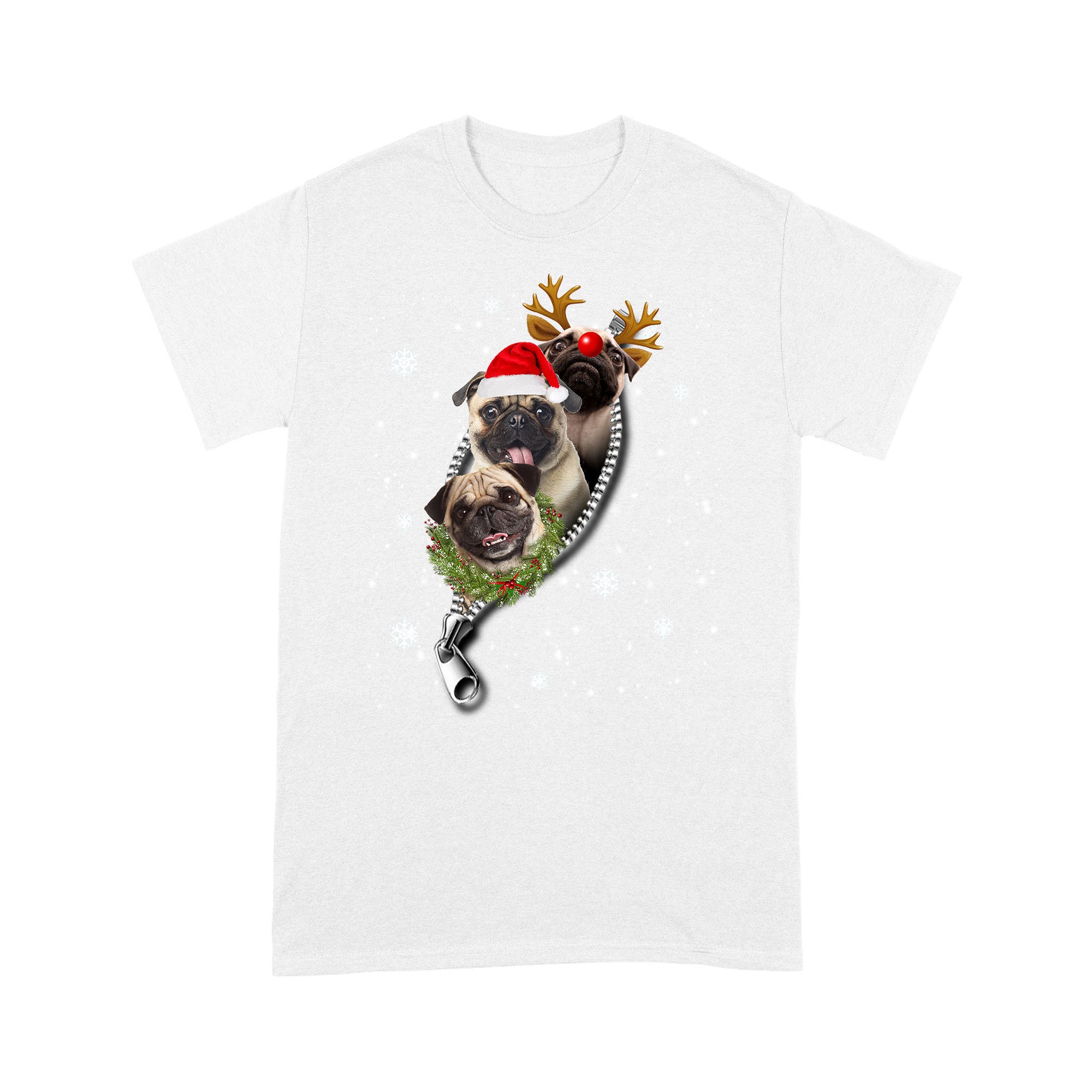 Christmas Pug On Zipper – Standard T-shirt, Gift for you, gift for her, gift for him, gift for pug lover