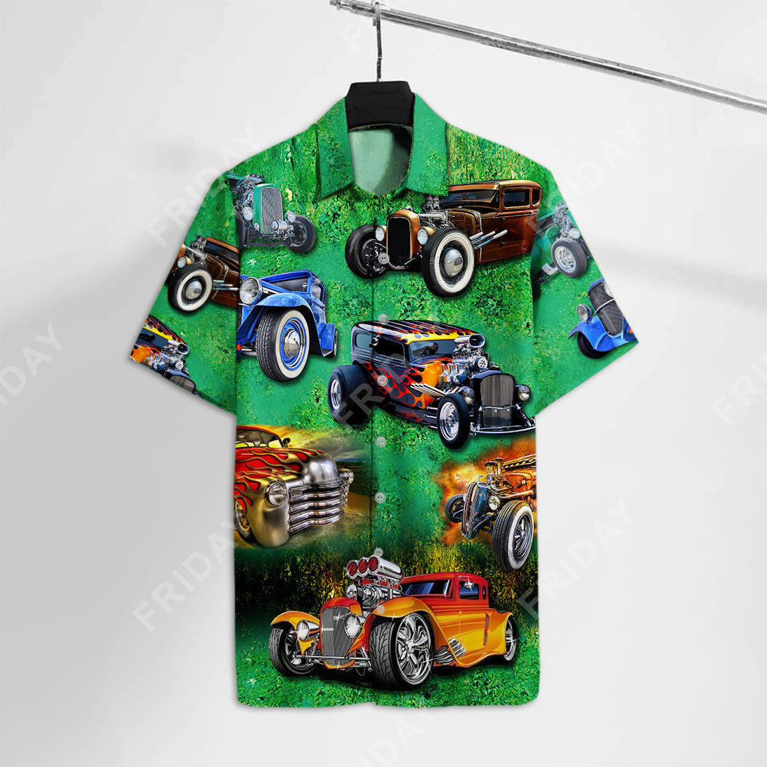 Unifinz Hot Rod Hawaii Shirt Iconic Cars Green Aloha 2022 Ha47249