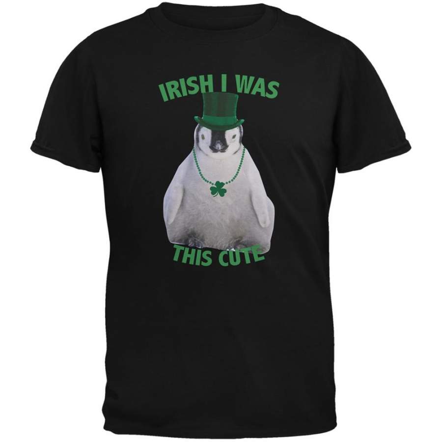 St. Patrick’s Day – Irish I Was This Cute Penguin Black Adult T-Shirt