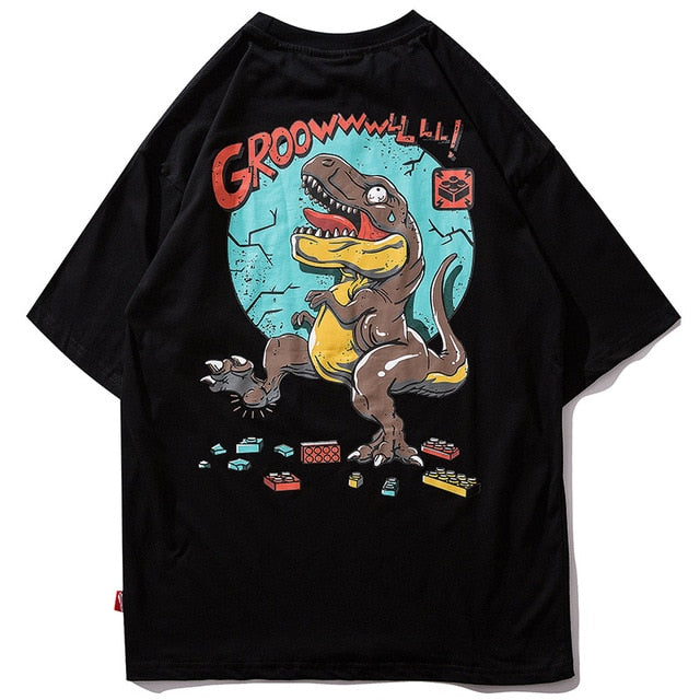 Crying Hurt T-Rex Printed Hip Hop Streetwear Loose Tees