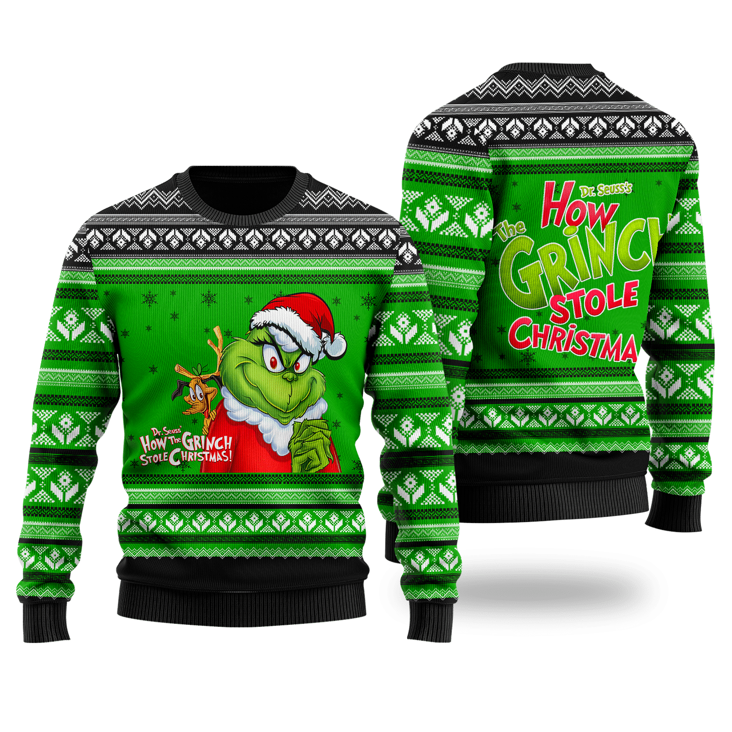 3D All Over Printed GRINCH VTH-HT Faux Wool Sweater Ver 1 (Green)