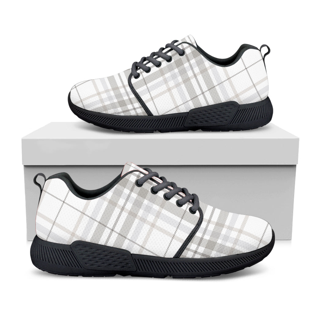 White And Grey Plaid Pattern Print Black Athletic Shoes