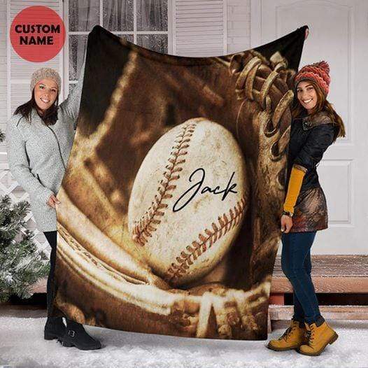 Vintage Baseball Ball In Glove Custom name and number Blanket