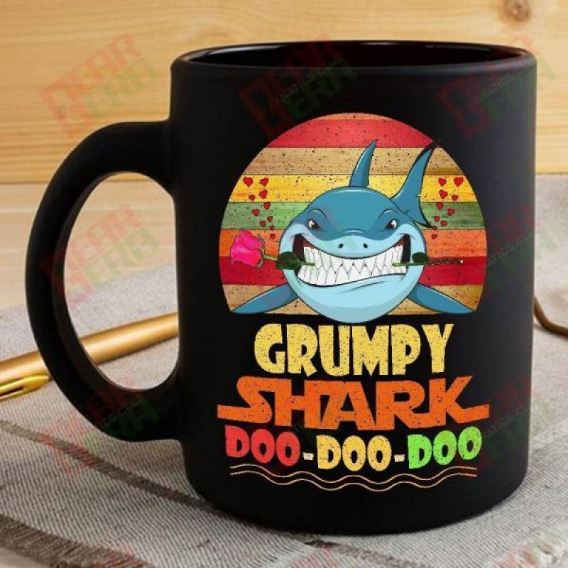 Vintage Grumpy Shark Doo Doo Doo Coffee Mug Retro Shark And Rose Womens Custom Father’s Day Mother’s Day Gift Idea GE772