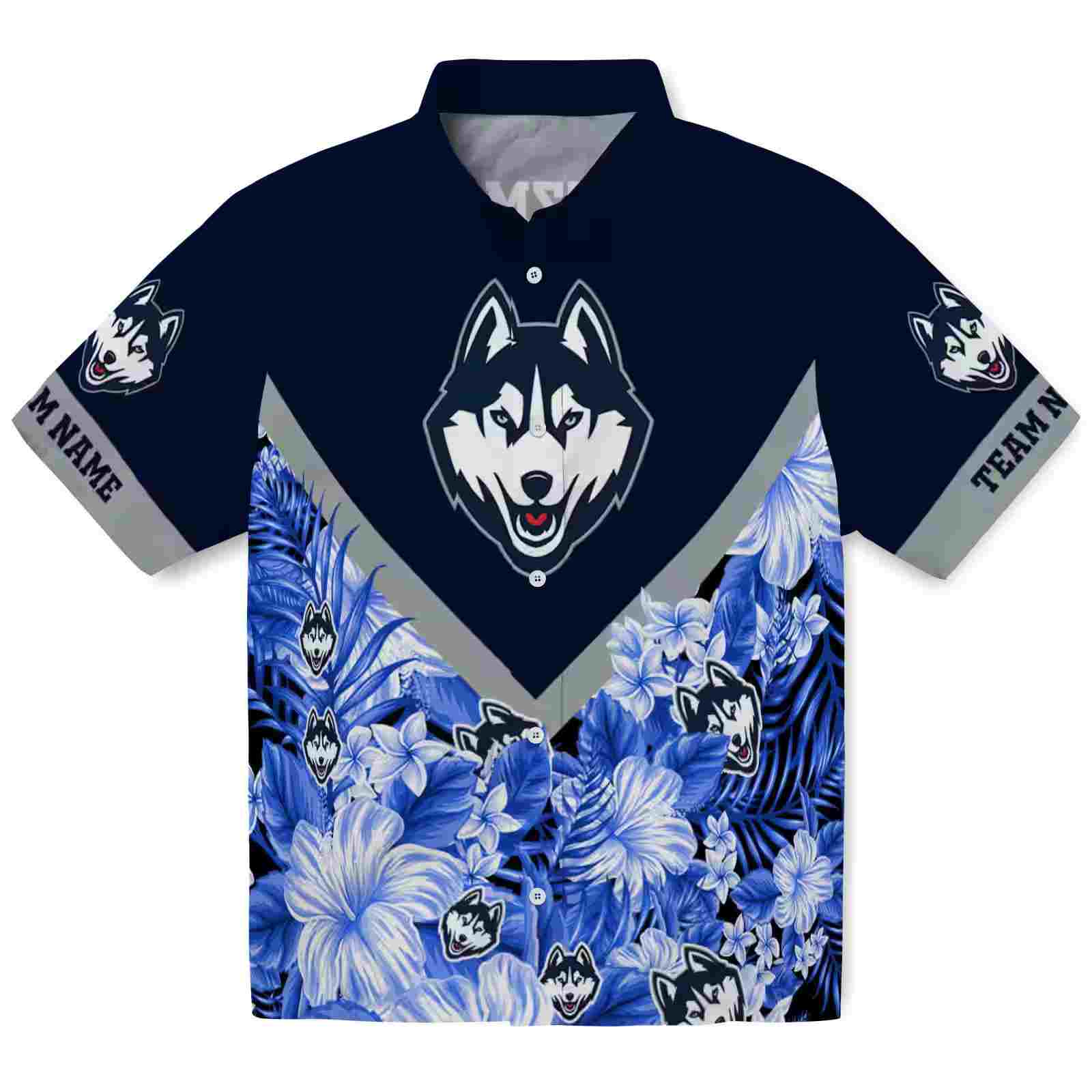 Customized Uconn Huskies Floral Chevron Blue Hawaiian Shirt