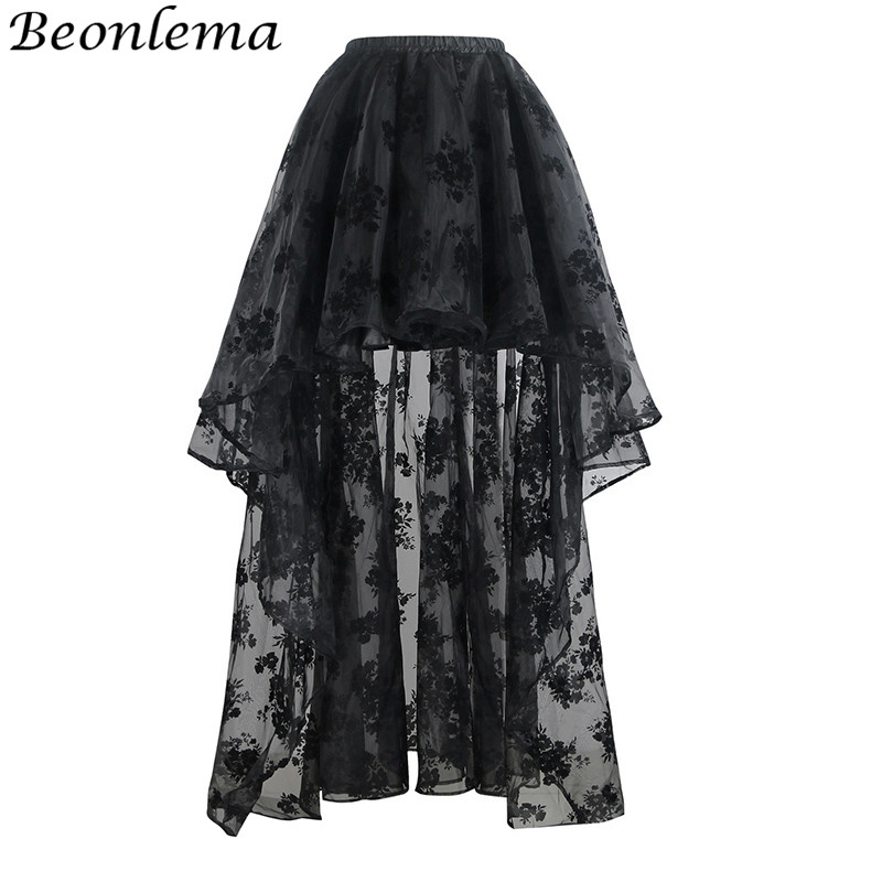 Beonlema Long Skirt Women Gothic Maxi Jupe Sexy Black Skirts Mesh Goth Tutu Skirt Ladies Party Halloween Clothing S-2XL alx