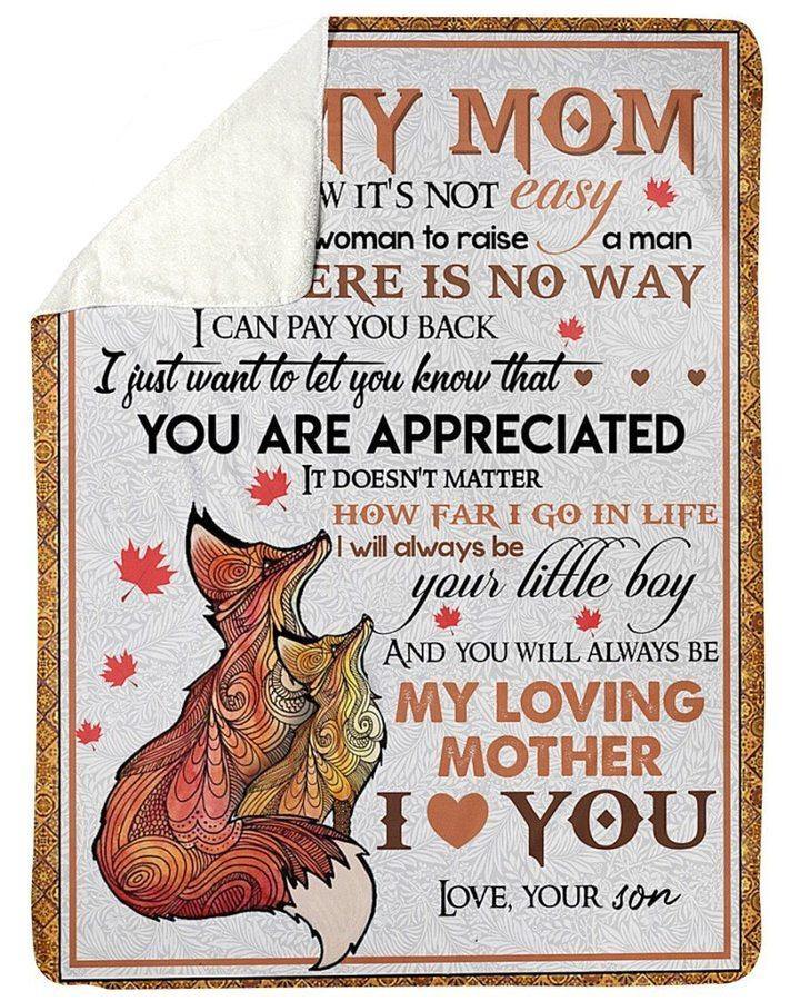 [Personalized Name] Son Gift For Mom With Fox You Are Appreciated –  Gift For Mommy, Home Decor, Gift For Family  – Fleece Blanket