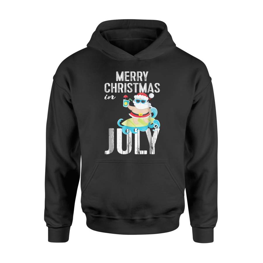 Christmas In July   Surfing Santa Tropical   Hoodie