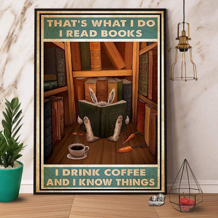 Rabbit Reading Books That’s What I Do Poster No Frame/ Wrapped Canvas Wall Decor Full Size