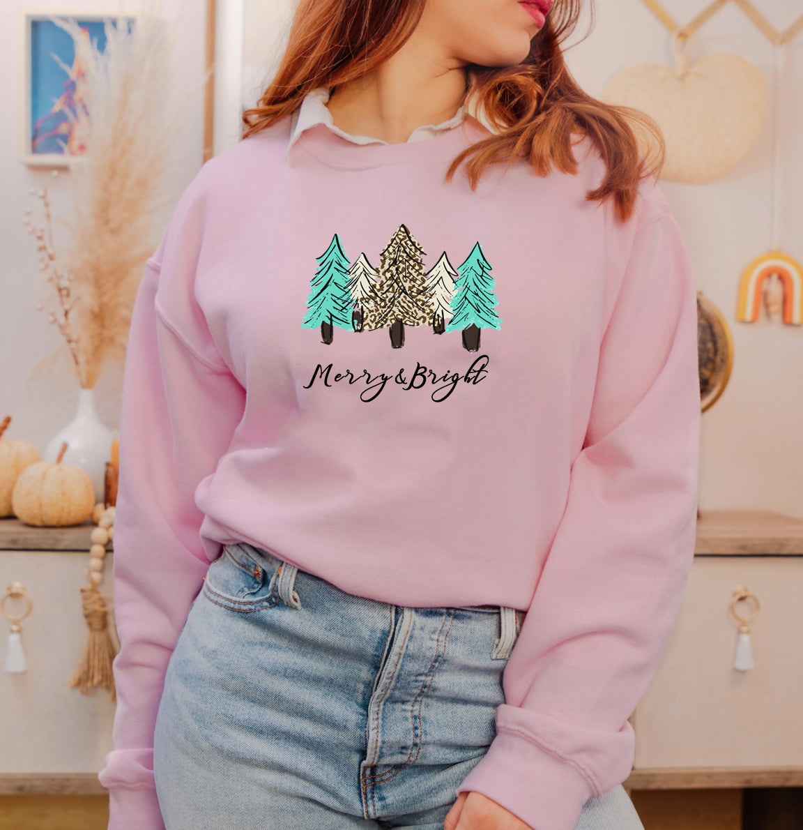 Christmas Tree Gift Sweatshirt, Merry And Bright Sweatshirt, Leopard Xmas Sweatshirt, Christmas Eve Sweatshirt