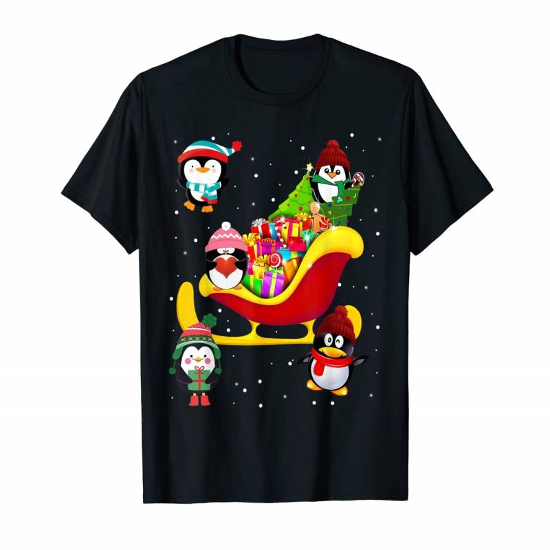 Penguin Lover Xmas Gift Matching Penguin Christmas Tree T-shirt