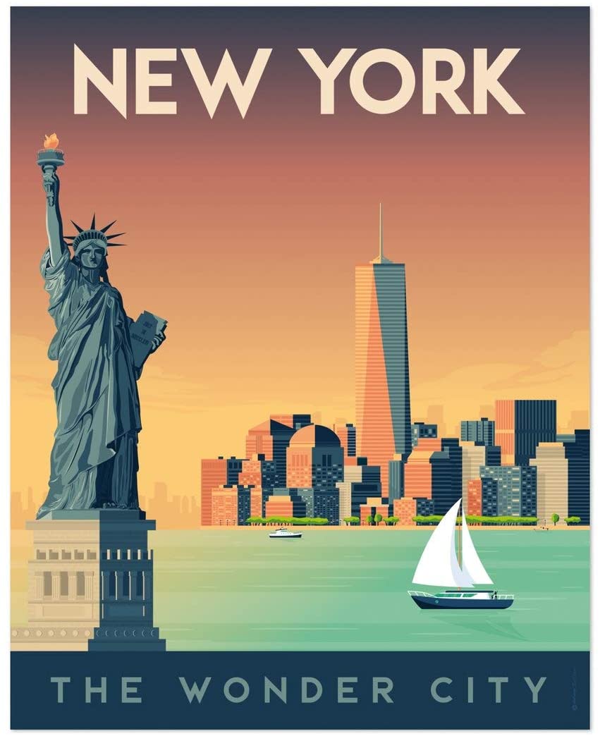 Visit To New York The Wonder City Travel To United States  Poster Art Print      Home Decor Gift For Men Women Family Friend On Birthday, Xmas