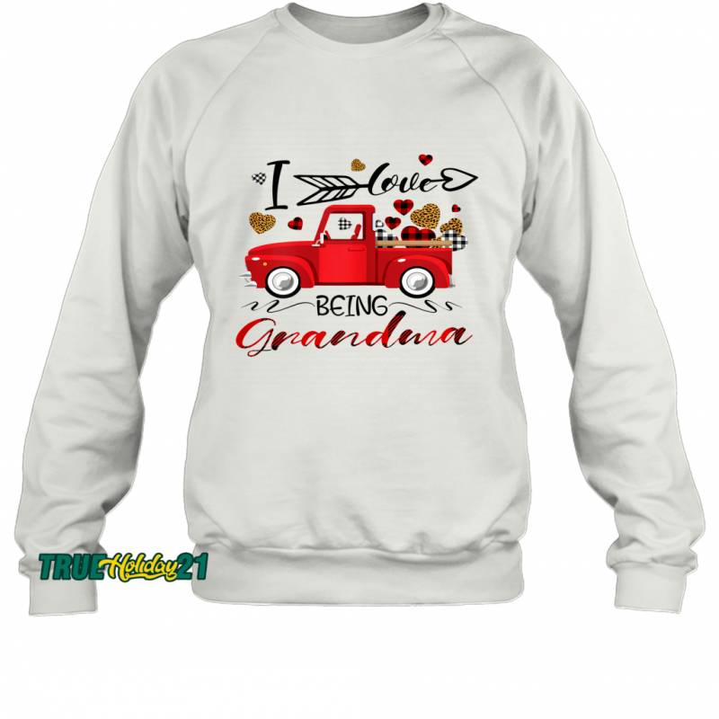 Womens I Love Being Grandma Funny Leopard Red Plaid Truck Hearts Sweatshirt