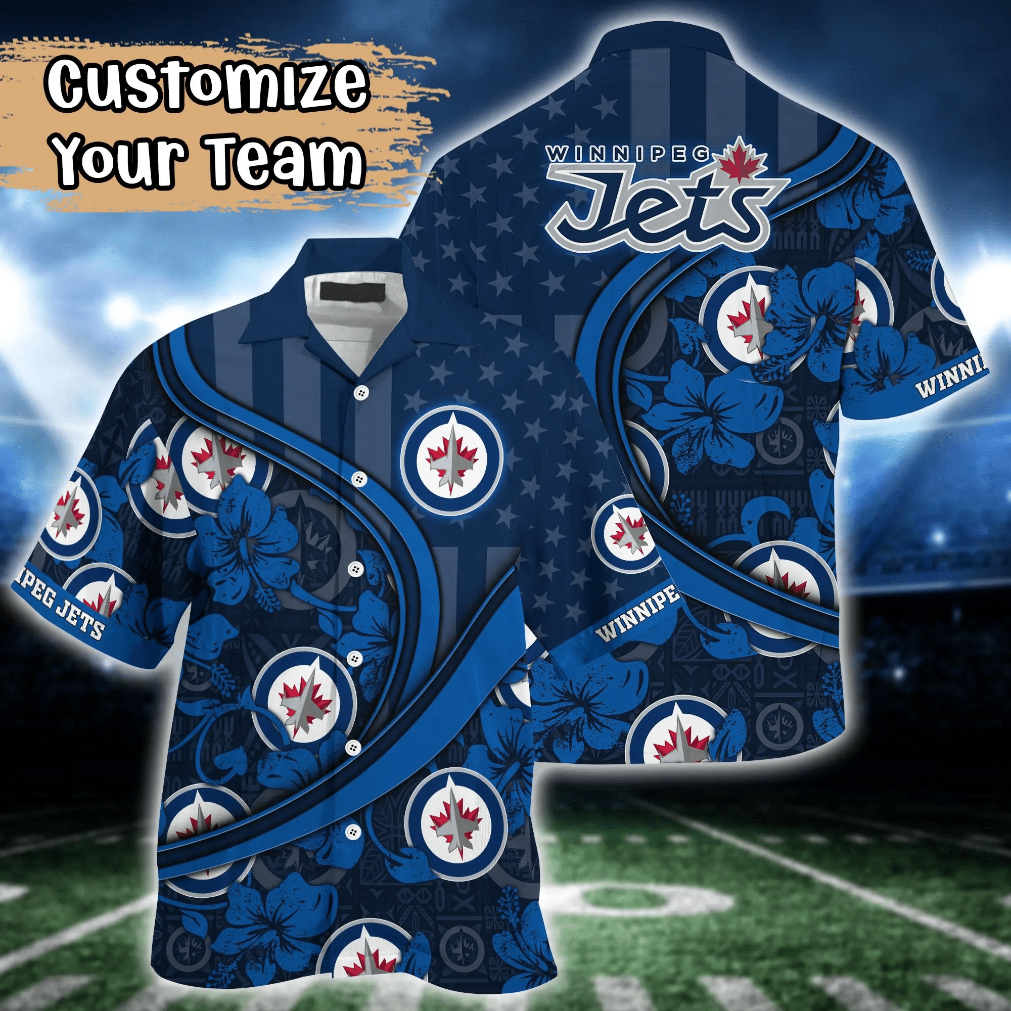 Winnipeg Jets Nhl Us Flag Hawaiian Shirt Custom Summer Aloha Shirt