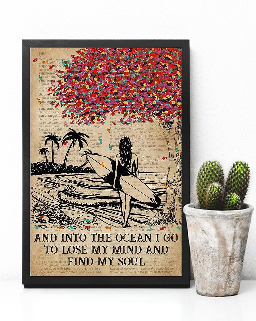 Women On Beach With Colorful Tree Poster – And Into The Ocean I Go To Lose My Mind Canvas Home Décor Gifts For Friends Women – Gigo Smart