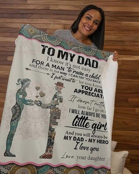 To My Dad I Know It’S Not Easy Fleece Blanket Gift For Dad From Daughter To Dad Home Decor Bedding Couch Sofa Soft And Comfy Cozy