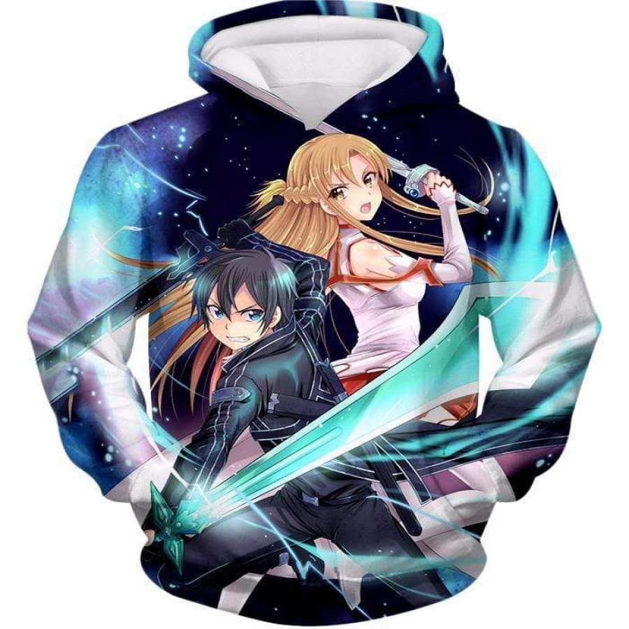 Sword Art Online Anime Couple Kirito and Asuna Ultimate Action Graphic Promo Hoodie – Sword Art Online Hoodie