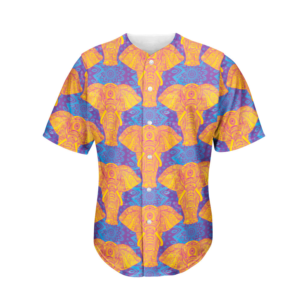 Yellow Mandala Elephant Pattern Print Men’S Baseball Jersey 3D Print