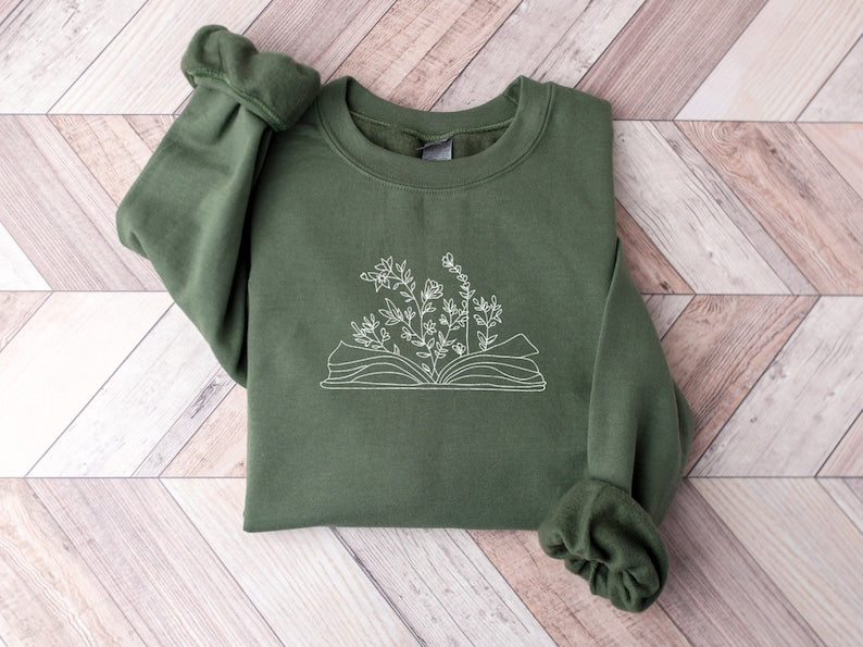 Wildflower Book Embroidered Sweatshirt 2D Crewneck Sweatshirt All Over Print Sweatshirt For Women Sweatshirt For Men Sws3240