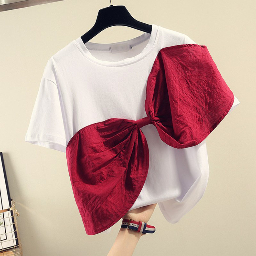 Bow T Shirt Women Summer Tops 2022 White Crewneck Short Sleeve Tees Korean Fashion Designer Tshirt Kawaii Clothes alx