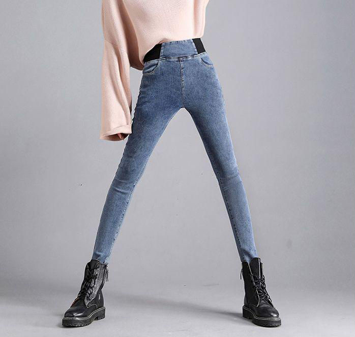 Vintage High waist skinny denim pencil pants Women’s large size casual Stretch jeans female Elastic wais street wear trousers alx