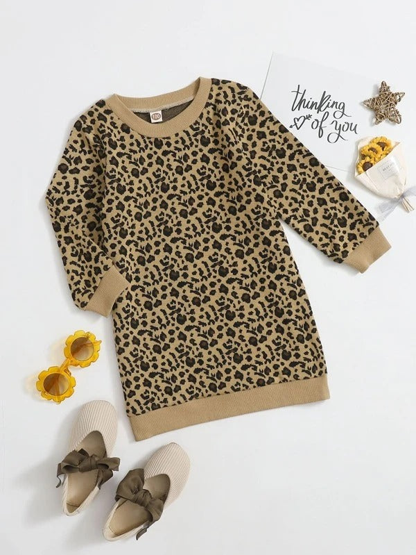 Toddler Girls Leopard Print Sweatshirt Dress