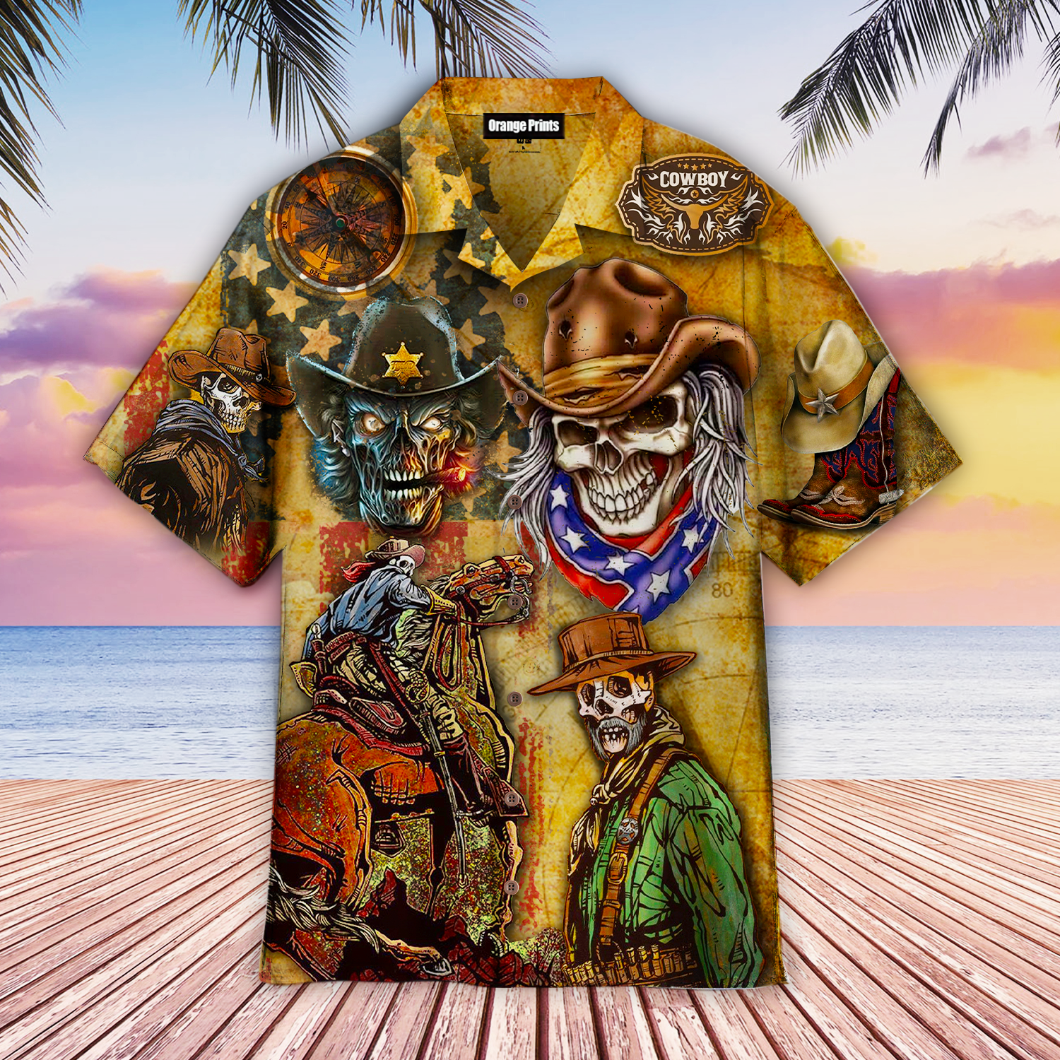 American Skull Cowboy Aloha Hawaii Shirts For Men And Women Ha23898