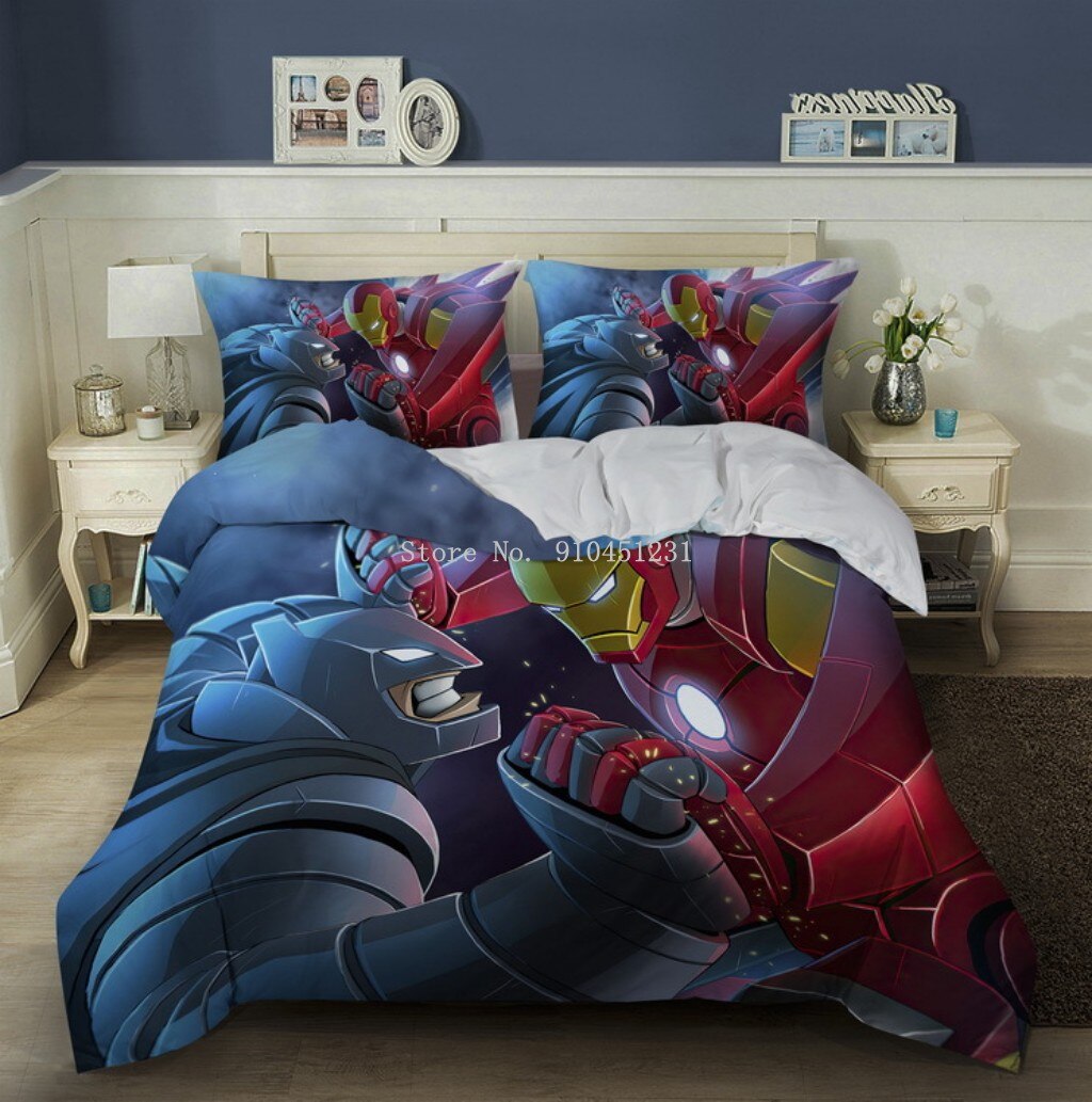 3D Iron Man Bedding Sets Fashion Duvet Cover Set Single Double Queen King Bedclothes Pillowcase Anime Blue Cover Sets