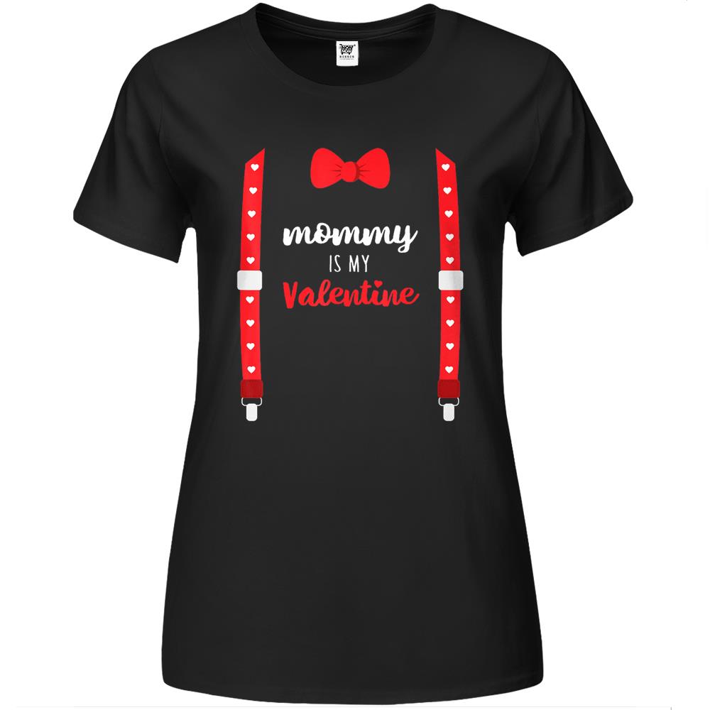 Mommy Is My Valentine Premium Womens T Shirts Heart Mom Suspenders Bow Tie Premium Womens T Shirts