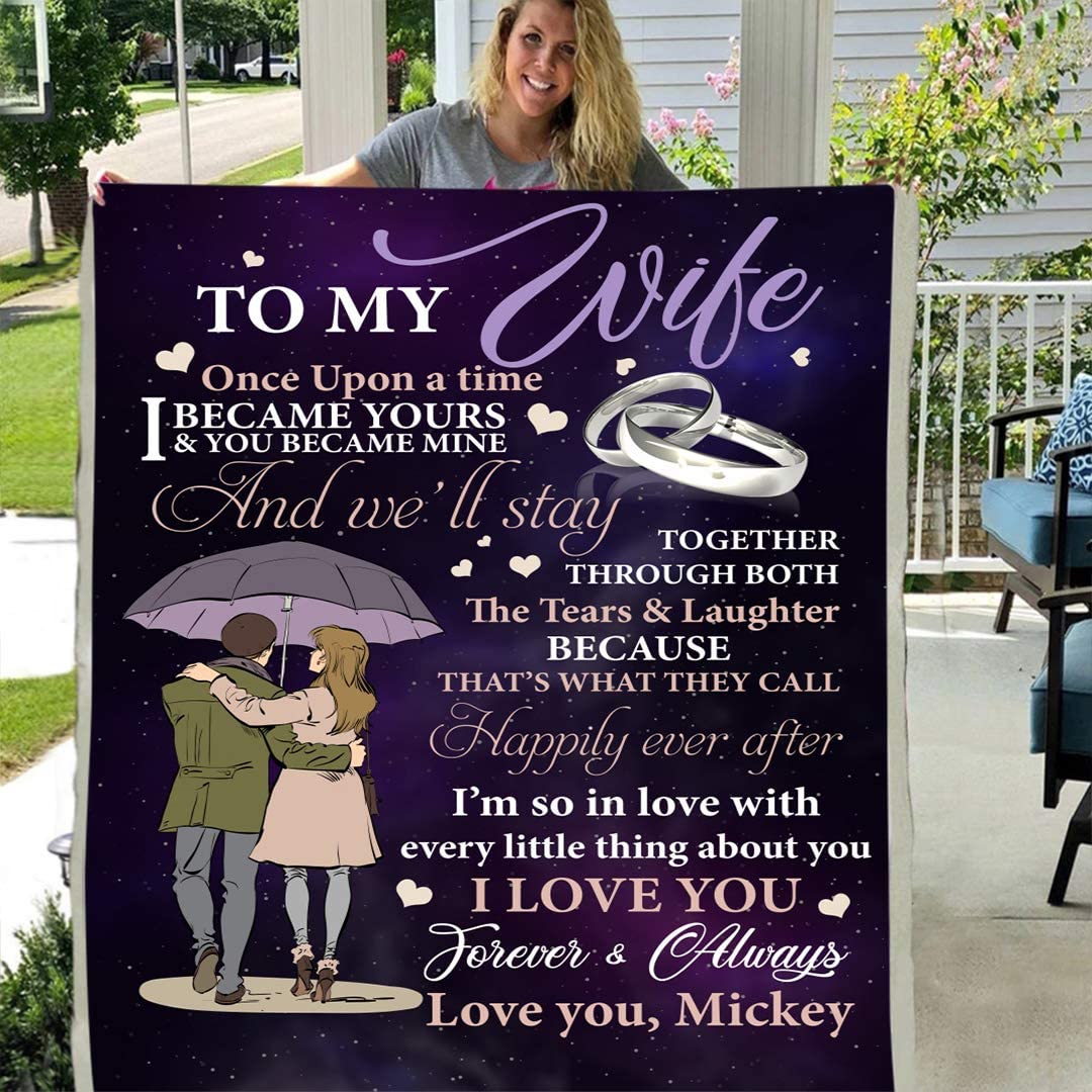 To my wife love you mickey personalized custom 3d custom fleece photo blanket fan gift