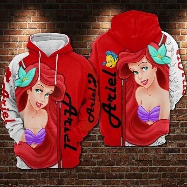 Ariel Little Mermaid Cartoon 3D Hoodie Zip Hoodie  Size S-5Xl