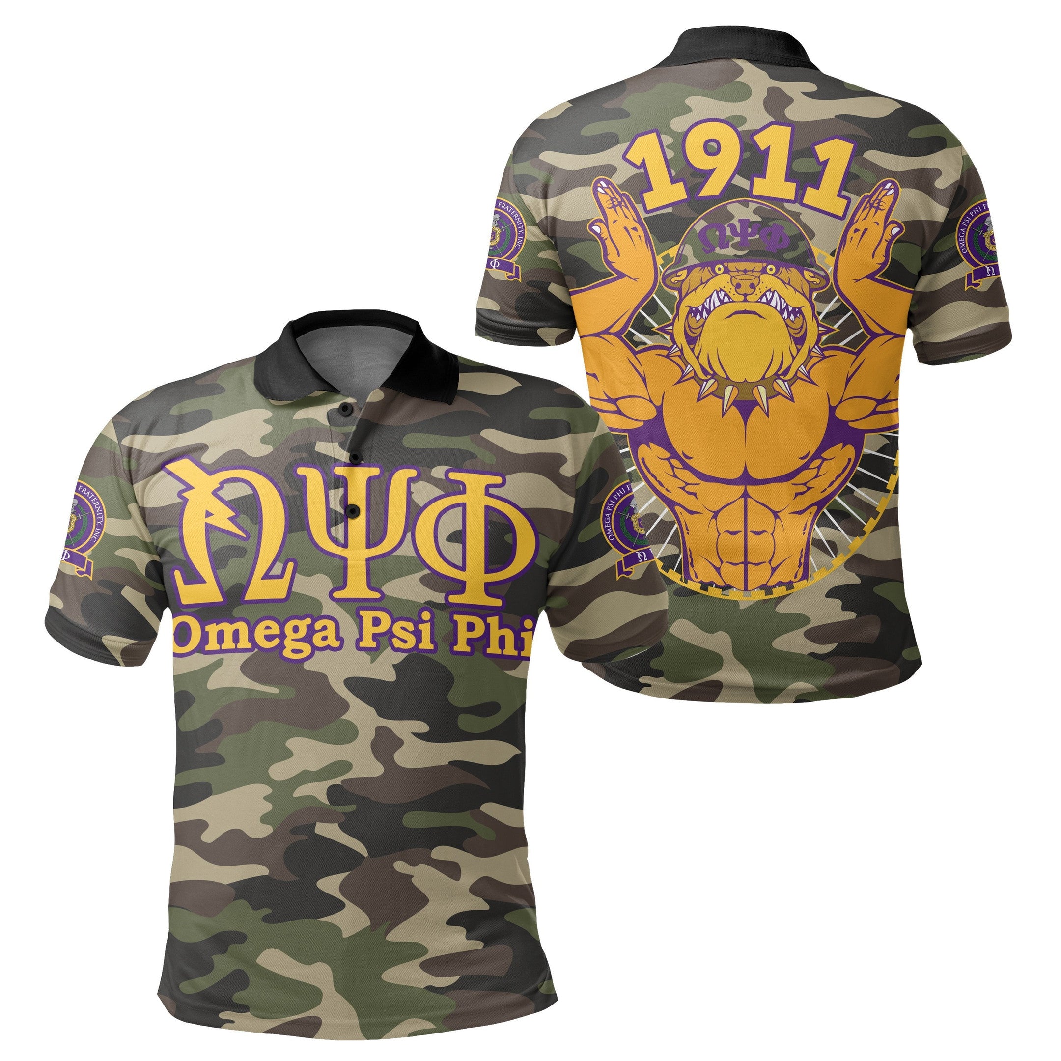 Fraternity Polo – Omega Psi Phi Bulldog Military Polo Shirt