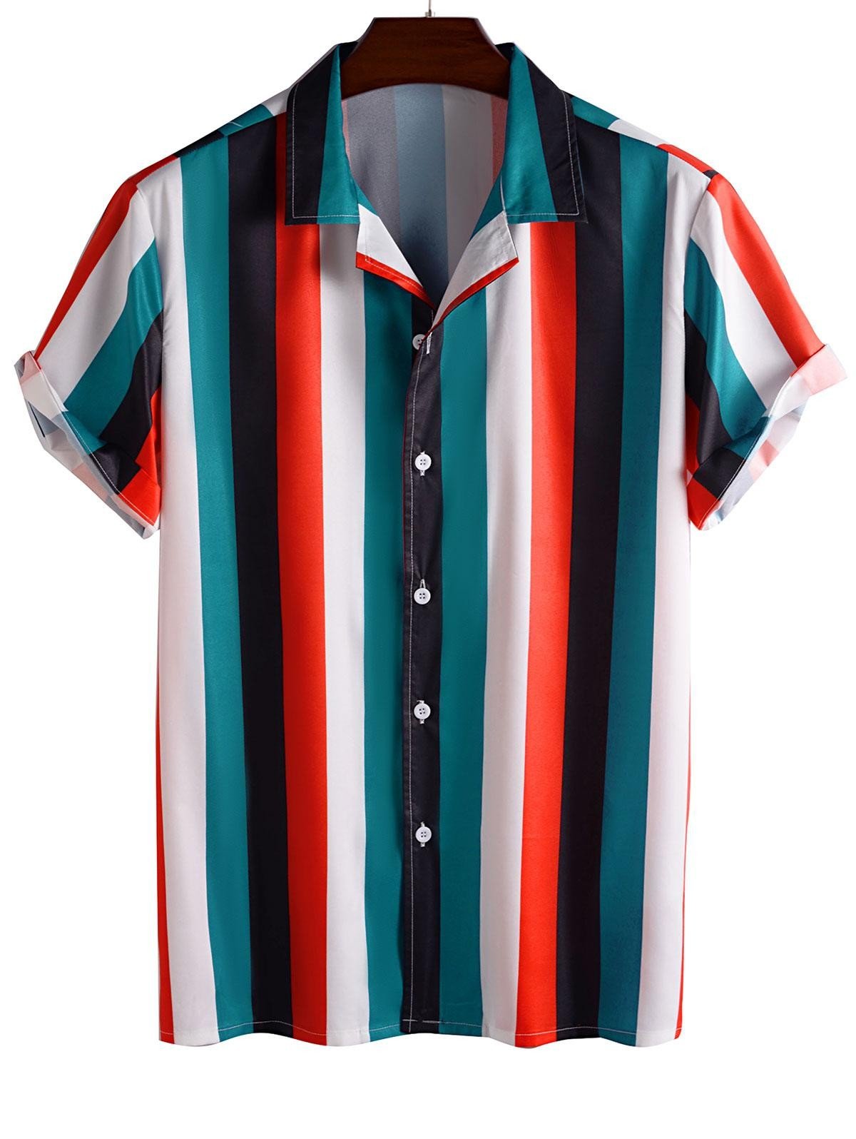 Men’S Stripe Contrast Print Casual Short Sleeve Shirt