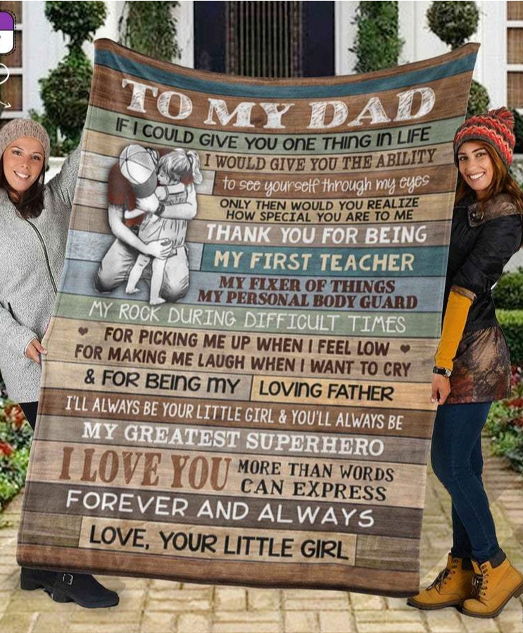 To My Dad Thank You For Being My First Teacher Fleece Blanket Gift For Birthday For Father Home Decor Bedding Couch Sofa Soft And Comfy Cozy