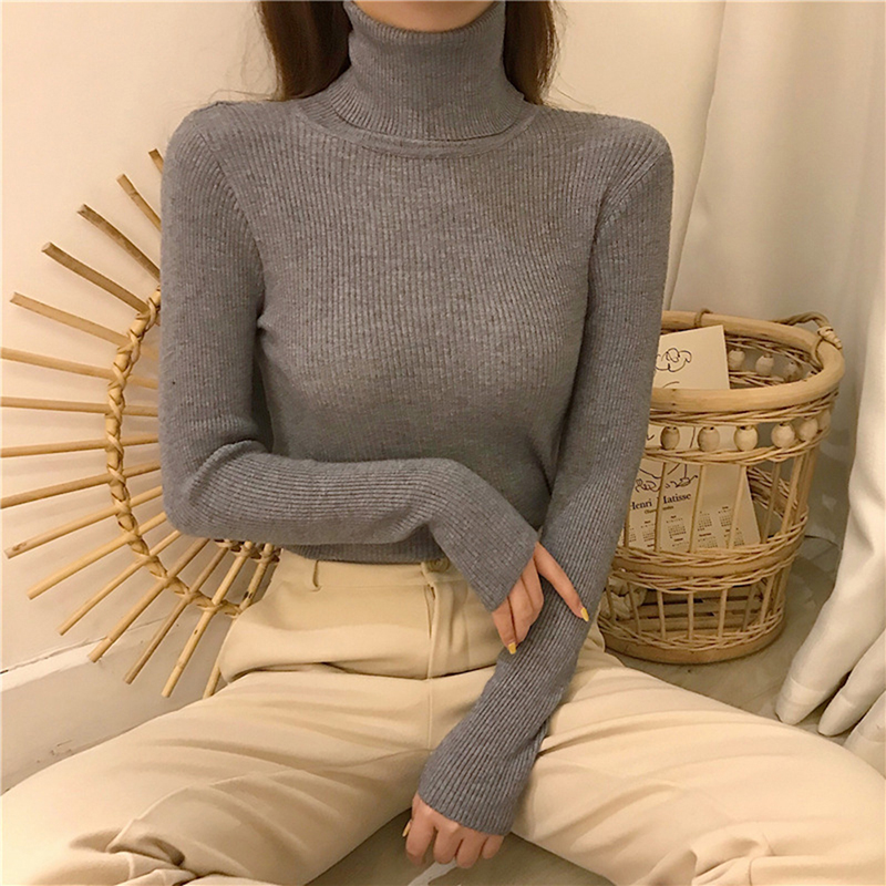 2022 Autumn Winter Thick Sweater Women Knitted Ribbed Pullover Sweater Long Sleeve Turtleneck Slim Jumper Soft Warm Pull Femme alx