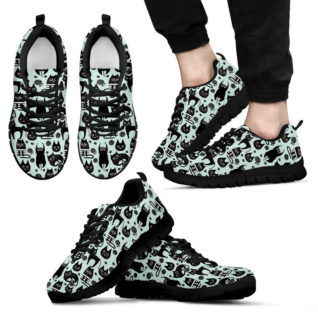 Black Kitten Cat Pattern Print Black Sneaker Shoes For Men Women