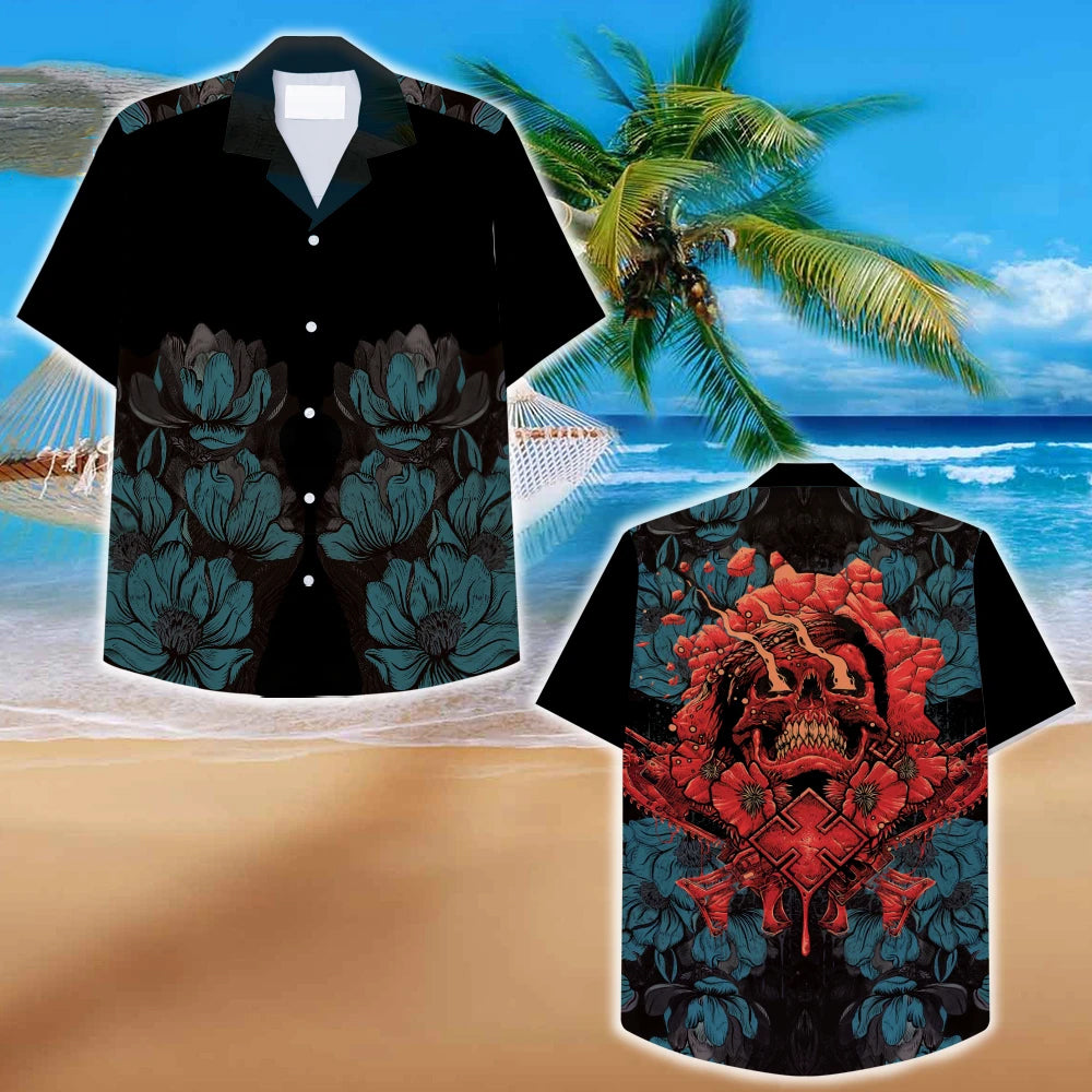 Red Skulls Green Lotus Artwork Hawaii Shirt Ha2013