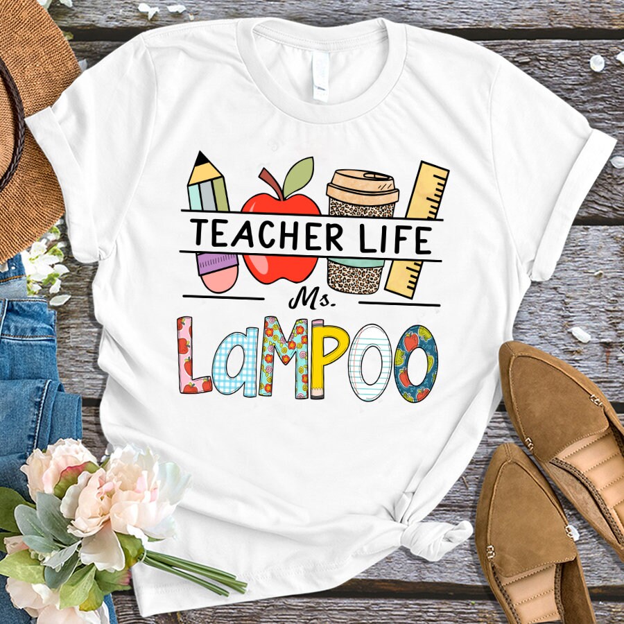 Personalized T-Shirt For Teacher Appreciation Leopard Apple Pencil Teacher Life Custom Name Shirt Back To School Gifts