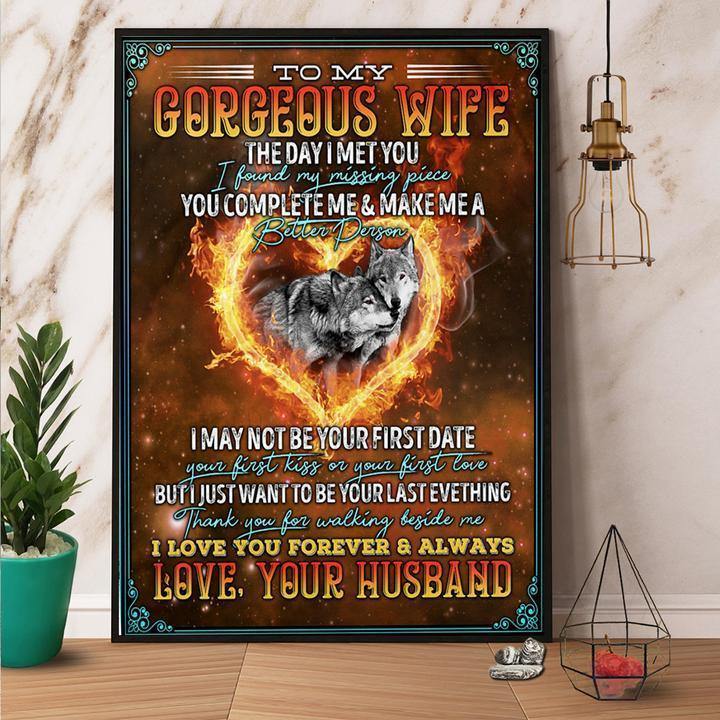 Wolf Couple To My Wife I Just Want To Be Your Last Everything Heart Fire Gift For Family Wall Art Home Decor Canvas Prints Matte Canvas